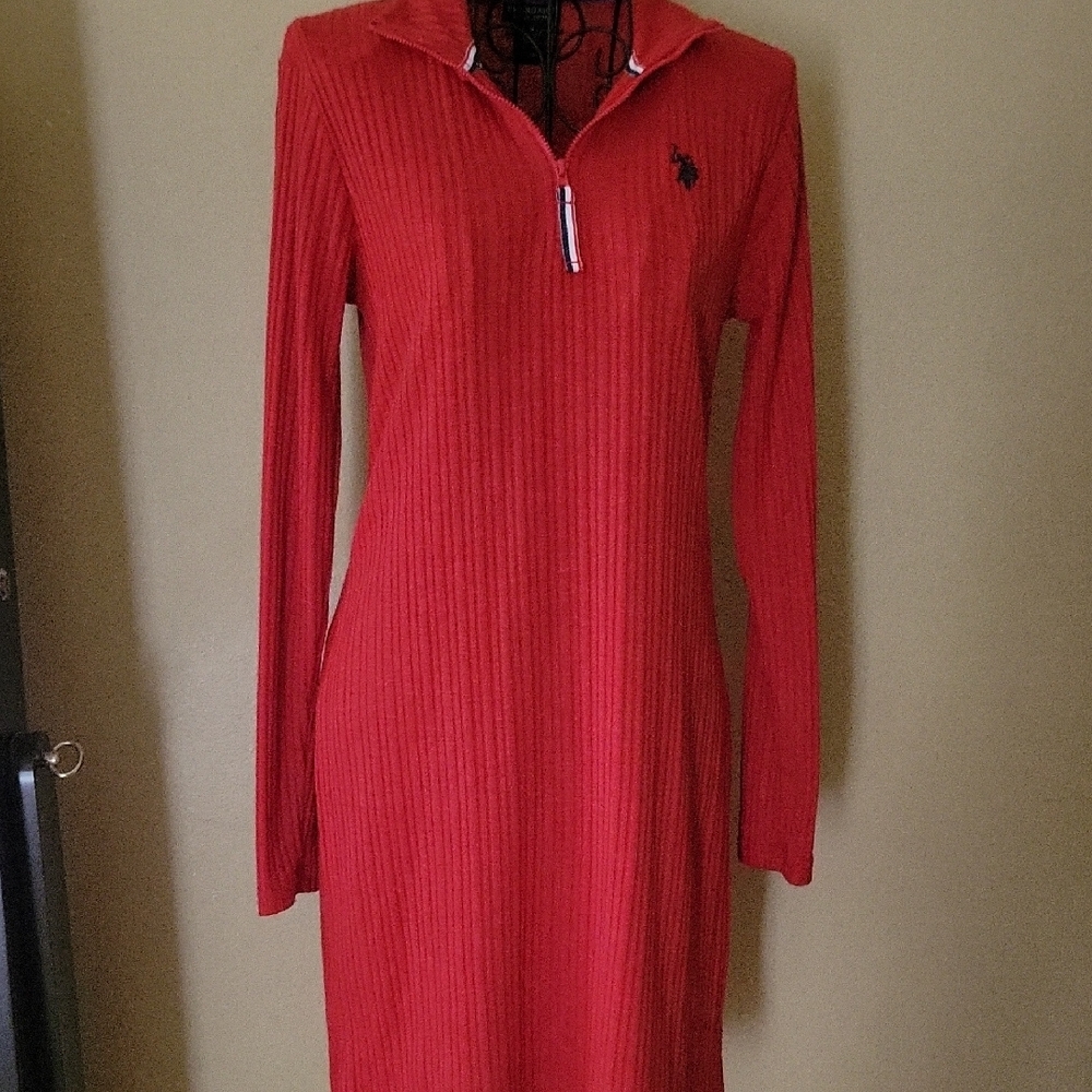 U.S. Polo Assn. Red Long Sleeve Dress Zip Up Front Sz SM $18